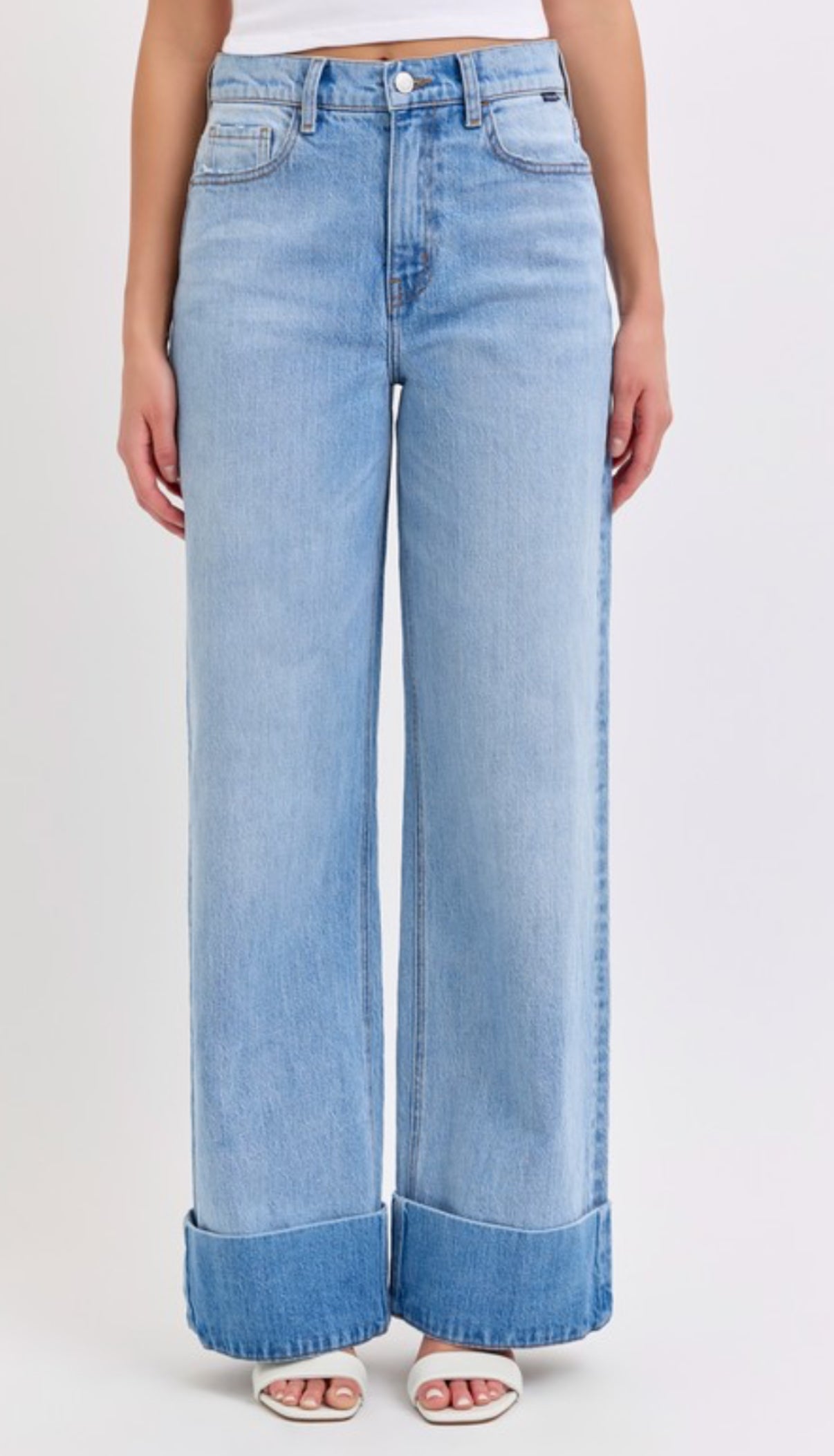 Cuffed  Jeans High Rise Wide Leg